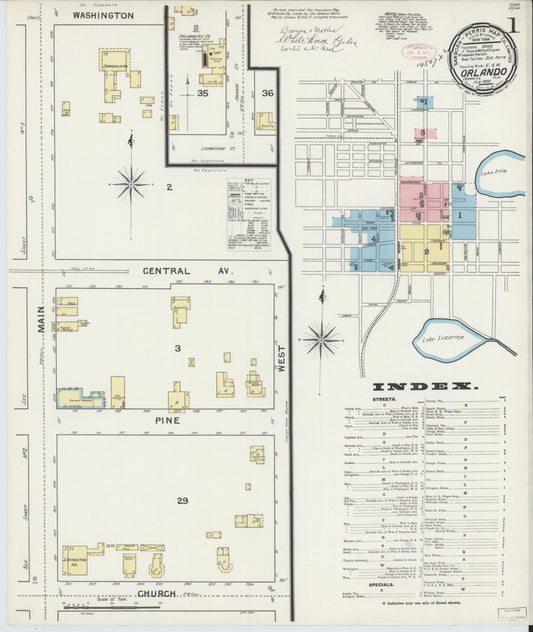 Sanborn Fire Insurance Map from Orlando, Orange County, Florida (1892), Sheet #0001 - Historic Sanborn Fire Insurance Map Print, vintage old map wall art, antique decor, genealogy gift, Florida Florida map