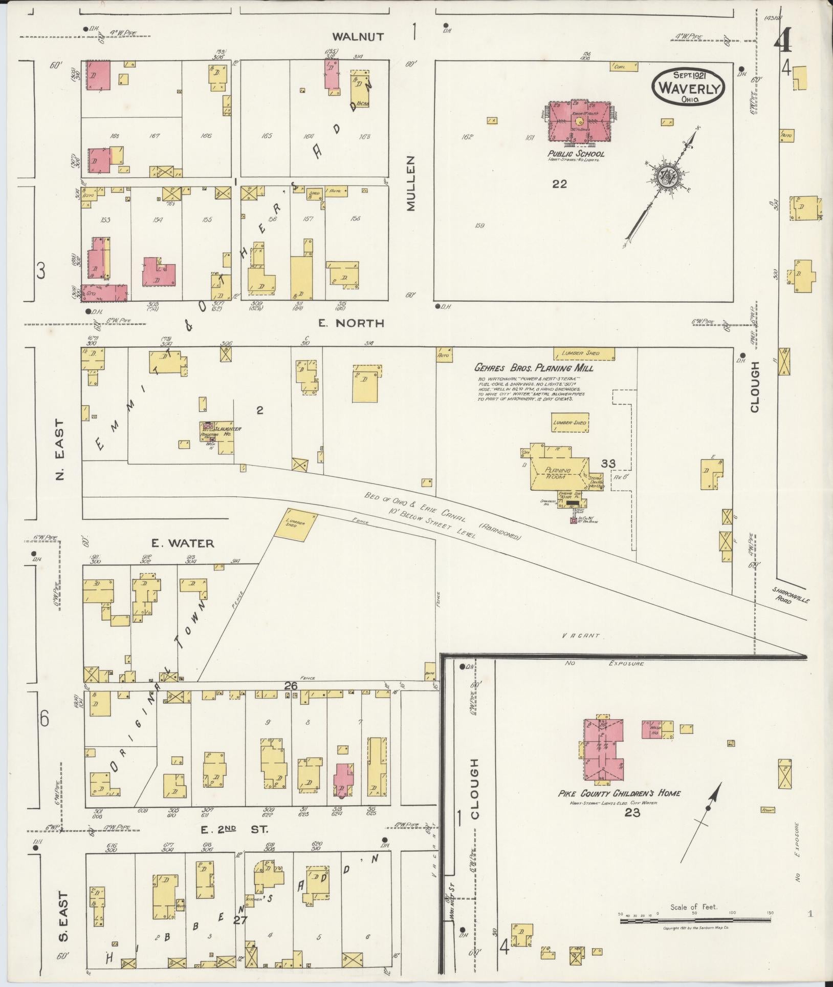 Sanborn Fire Insurance Map from Waverly, Pike County, Ohio (1921), Sheet #0004 - Historic Sanborn Fire Insurance Map Print, vintage old map wall art, antique decor, genealogy gift, Ohio Ohio map