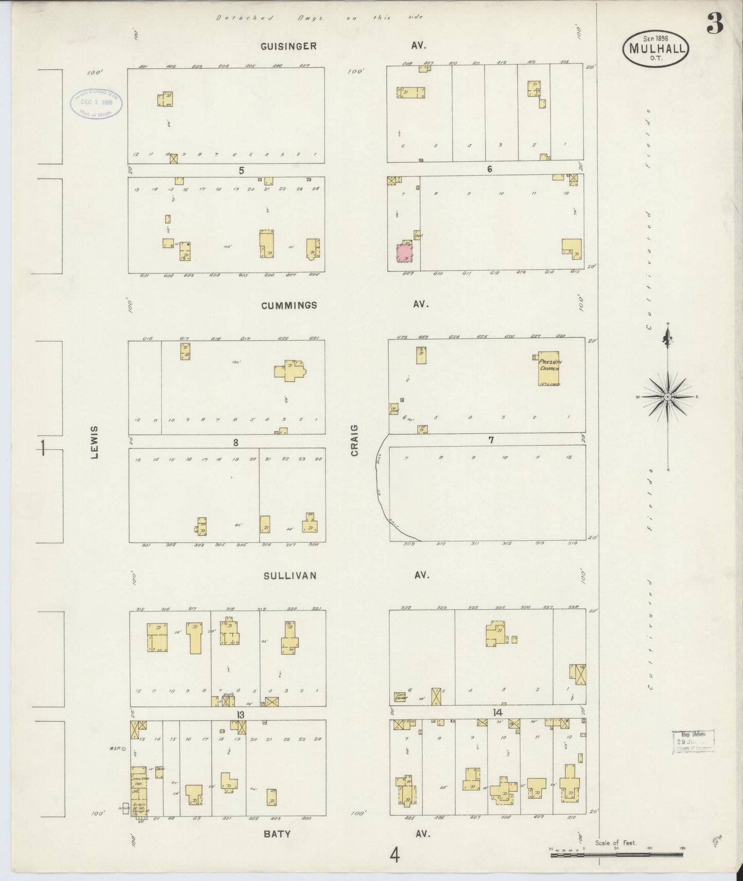 Sanborn Fire Insurance Map from Mulhall, Logan County, Oklahoma (1898), Sheet #0003 - Complete Map Set gallery image, historic Sanborn map, vintage wall art, Oklahoma Oklahoma