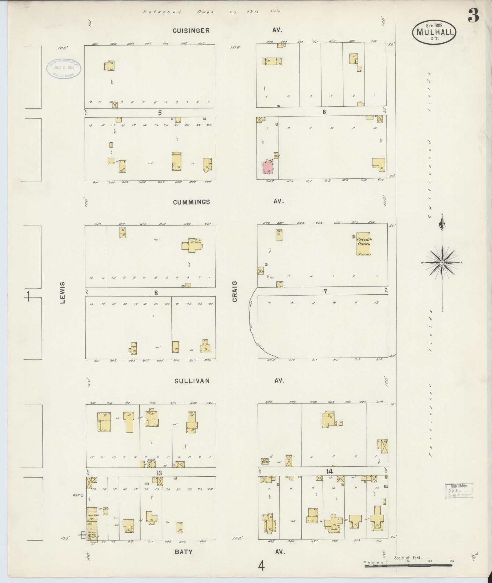 Sanborn Fire Insurance Map from Mulhall, Logan County, Oklahoma (1898), Sheet #0003 - Complete Map Set gallery image, historic Sanborn map, vintage wall art, Oklahoma Oklahoma