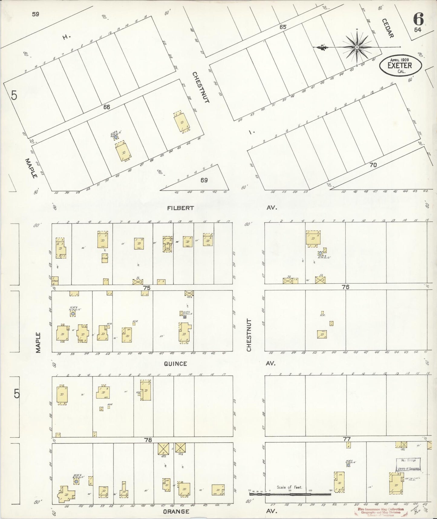 Sanborn Fire Insurance Map from Exeter, Tulare County, California (1909), Sheet #0006 - Historic Sanborn Fire Insurance Map Print, vintage old map wall art, antique decor, genealogy gift, California California map