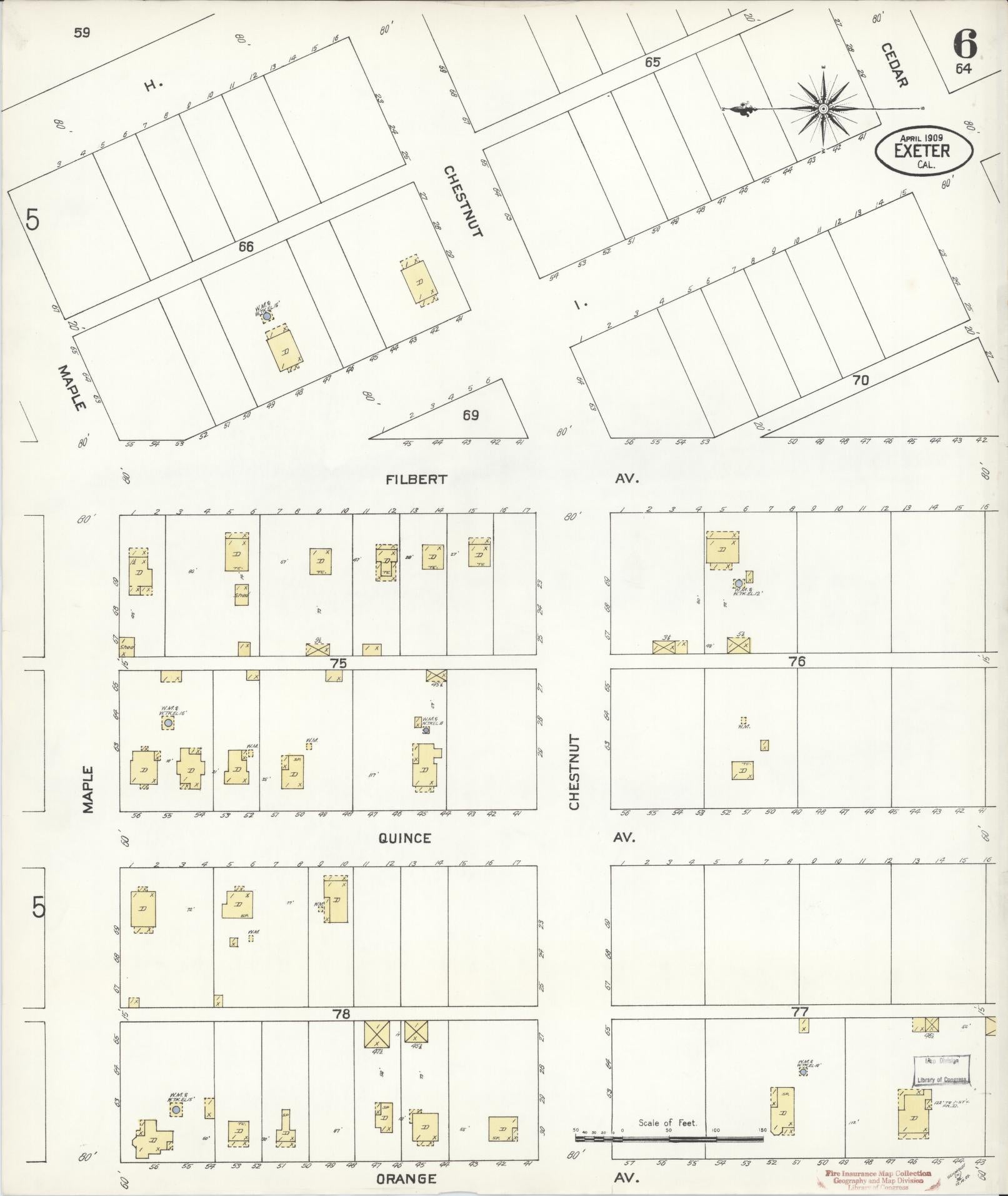 Sanborn Fire Insurance Map from Exeter, Tulare County, California (1909), Sheet #0006 - Historic Sanborn Fire Insurance Map Print, vintage old map wall art, antique decor, genealogy gift, California California map