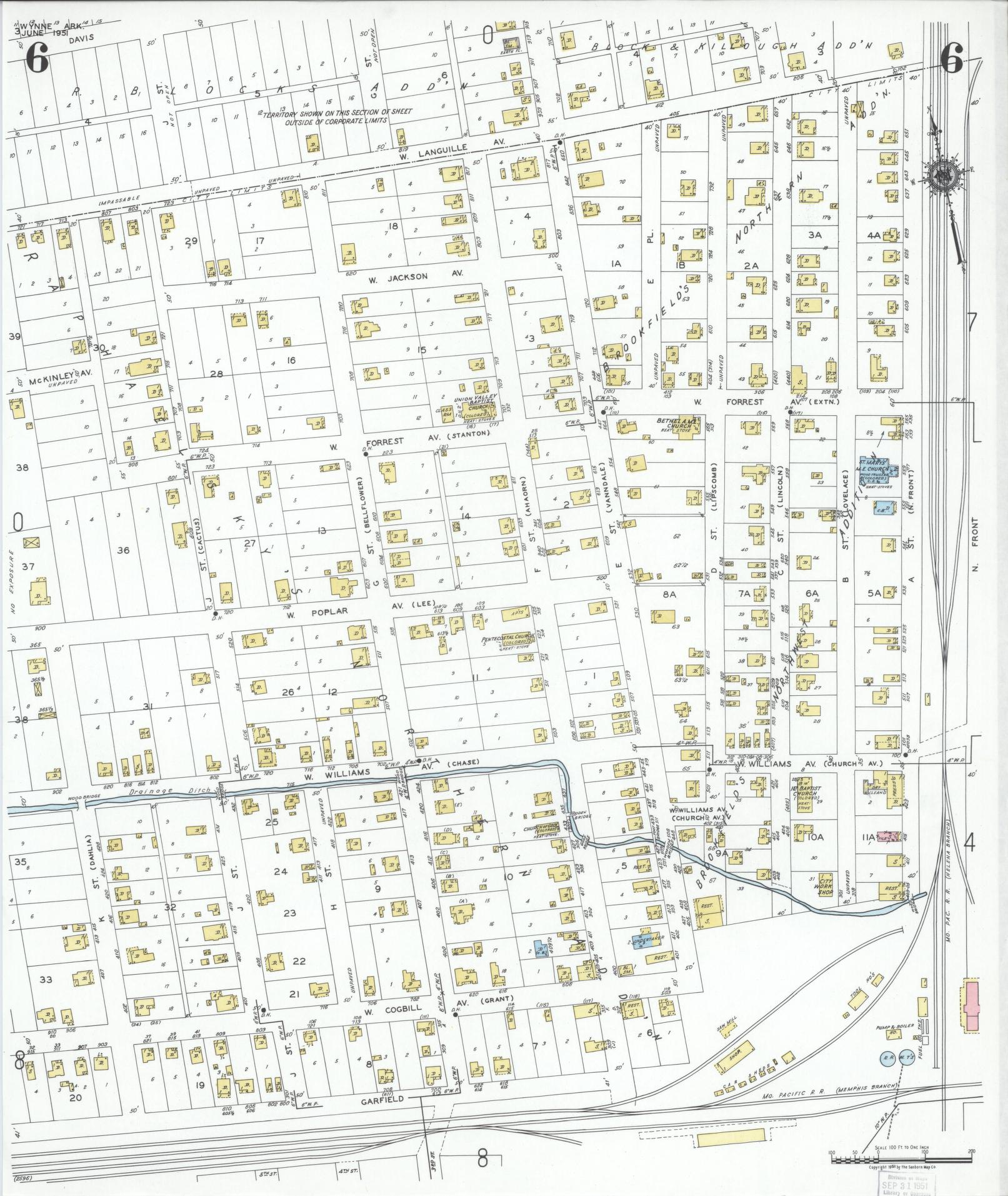 Sanborn Fire Insurance Map from Wynne, Cross County, Arkansas (1951), Sheet #0006 - Complete Map Set gallery image, historic Sanborn map, vintage wall art, Arkansas Arkansas