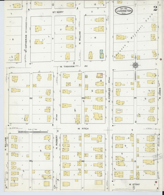 Sanborn Fire Insurance Map from Ludington, Mason County, Michigan (1916), Sheet #0002 - Historic Sanborn Fire Insurance Map Print, vintage old map wall art, antique decor, genealogy gift, Michigan Michigan map