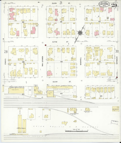 Sanborn Fire Insurance Map from Cheyenne, Laramie County, Wyoming (1912), Sheet #0029 - Complete Map Set gallery image, historic Sanborn map, vintage wall art, Wyoming Wyoming