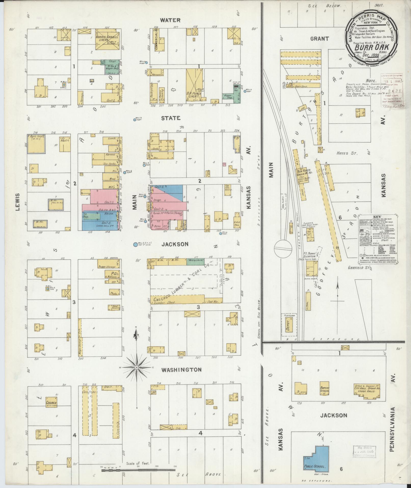 Sanborn Fire Insurance Map from Burr Oak, Jewell County, Kansas (1899), Sheet #0001 - Historic Sanborn Fire Insurance Map Print, vintage old map wall art, antique decor, genealogy gift, Kansas Kansas map