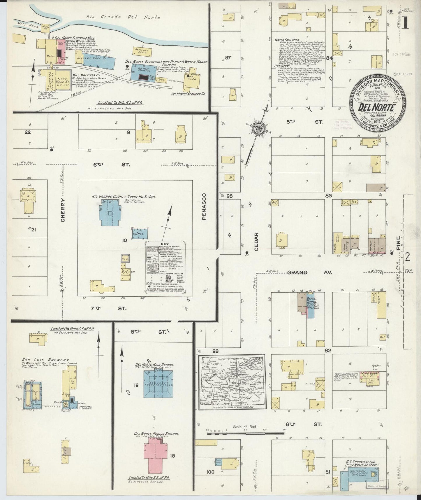 Sanborn Fire Insurance Map from Del Norte, Rio Grande County, Colorado. (1912) – Historic Sanborn Fire Insurance Map Print