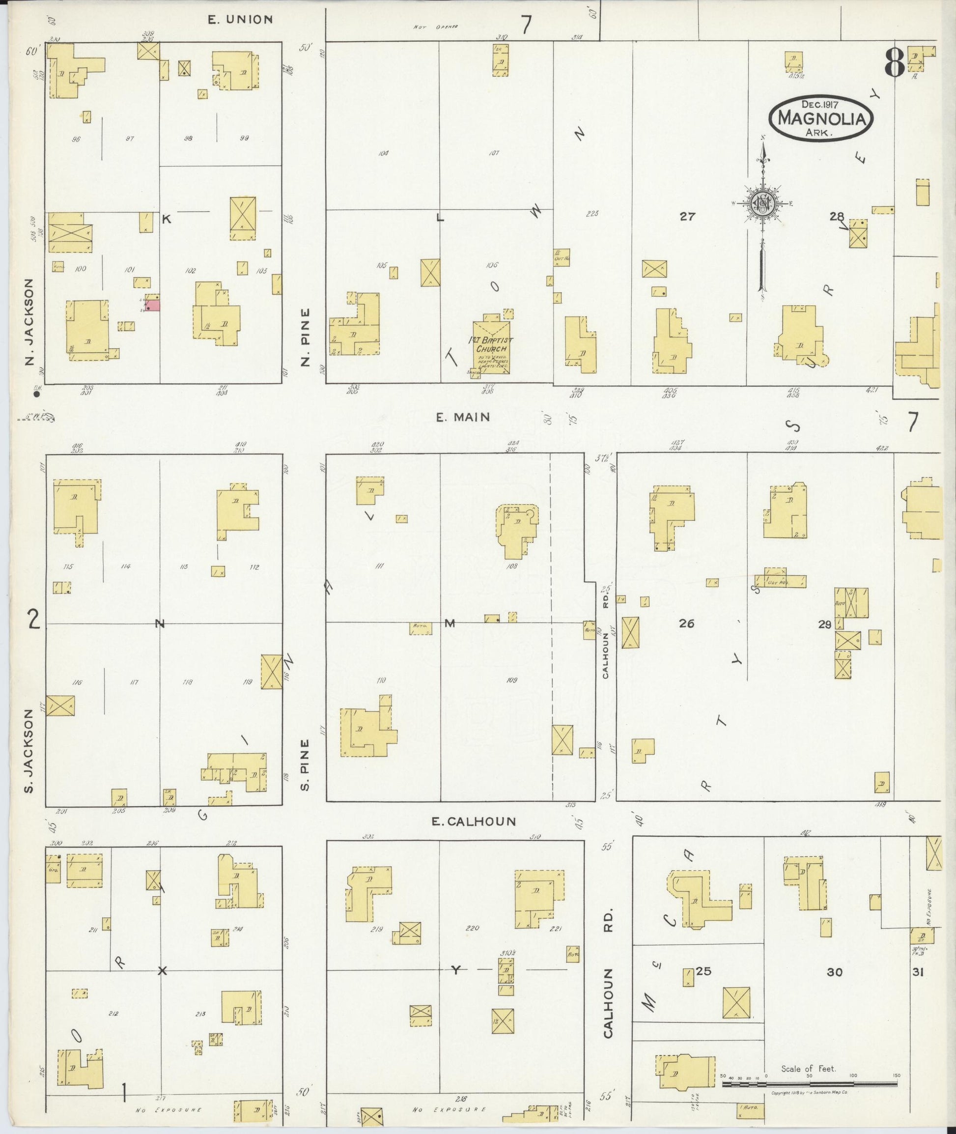 Sanborn Fire Insurance Map from Magnolia, Columbia County, Arkansas (1917), Sheet #0008 - Historic Sanborn Fire Insurance Map Print, vintage old map wall art, antique decor, genealogy gift, Arkansas Arkansas map
