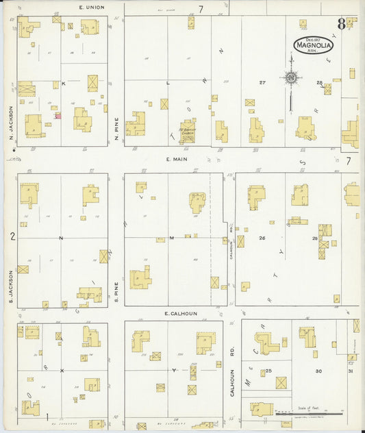 Sanborn Fire Insurance Map from Magnolia, Columbia County, Arkansas (1917), Sheet #0008 - Historic Sanborn Fire Insurance Map Print, vintage old map wall art, antique decor, genealogy gift, Arkansas Arkansas map