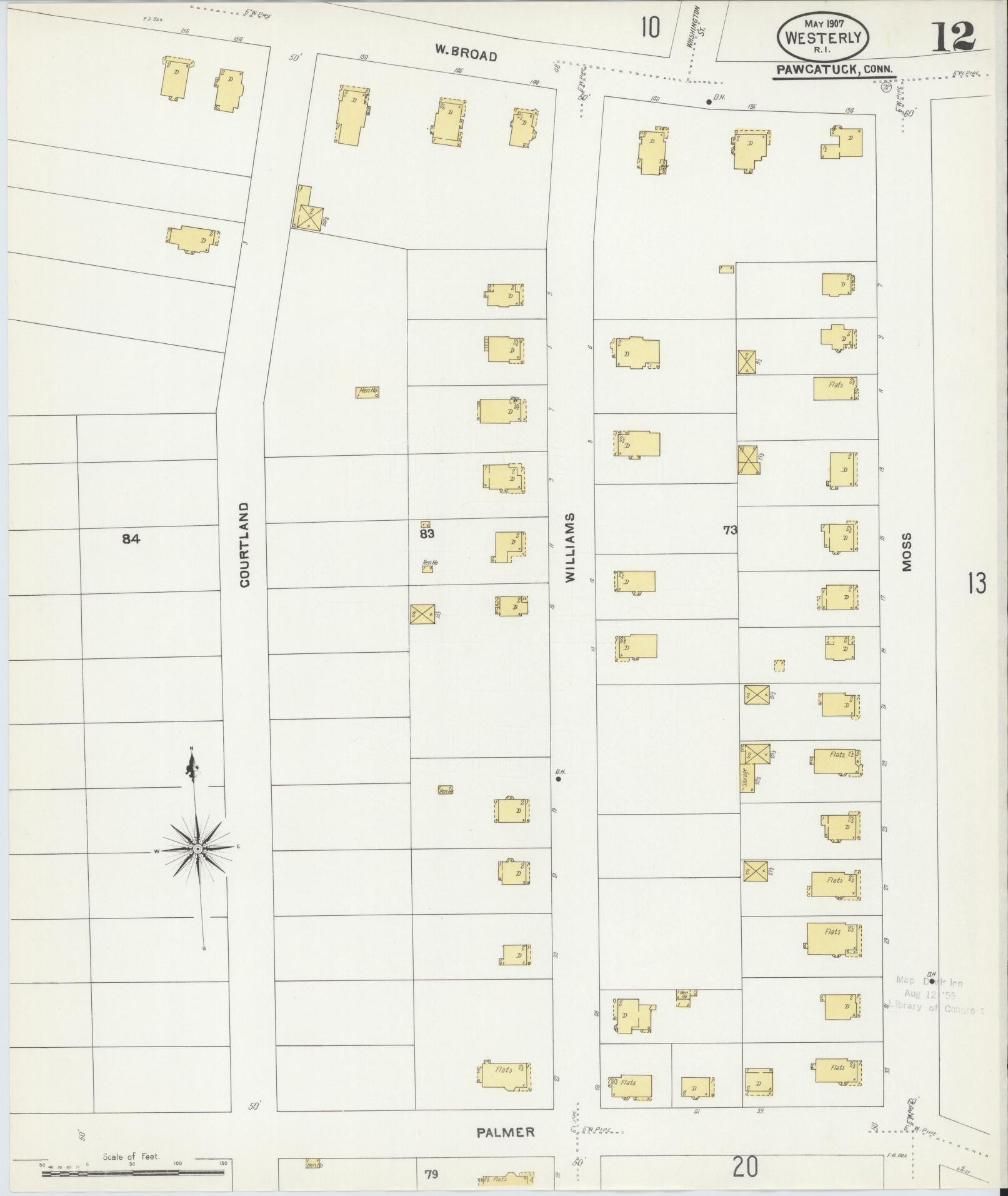 Sanborn Fire Insurance Map from Westerly, Washington County, Rhode Island (1907), Sheet #0012 - Complete Map Set gallery image, historic Sanborn map, vintage wall art, Rhode Island Rhode Island
