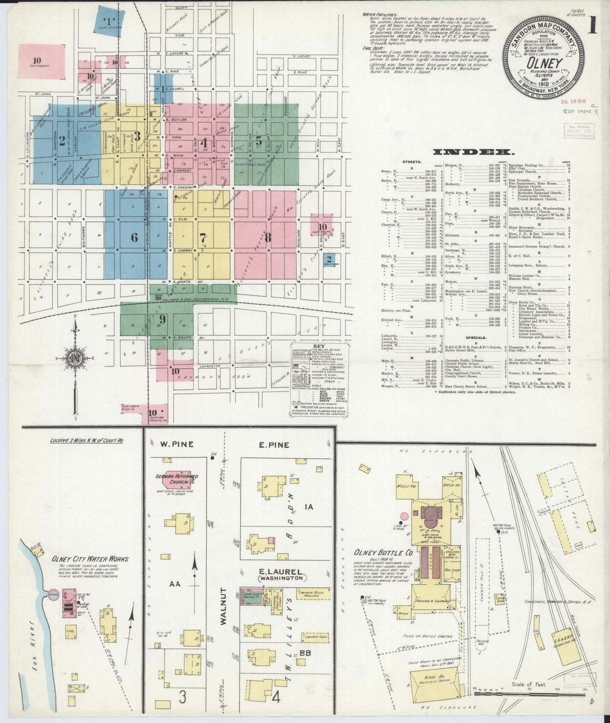 Sanborn Fire Insurance Map from Olney, Richland County, Illinois (1910), Sheet #0001 - Complete Map Set gallery image, historic Sanborn map, vintage wall art, Illinois Illinois