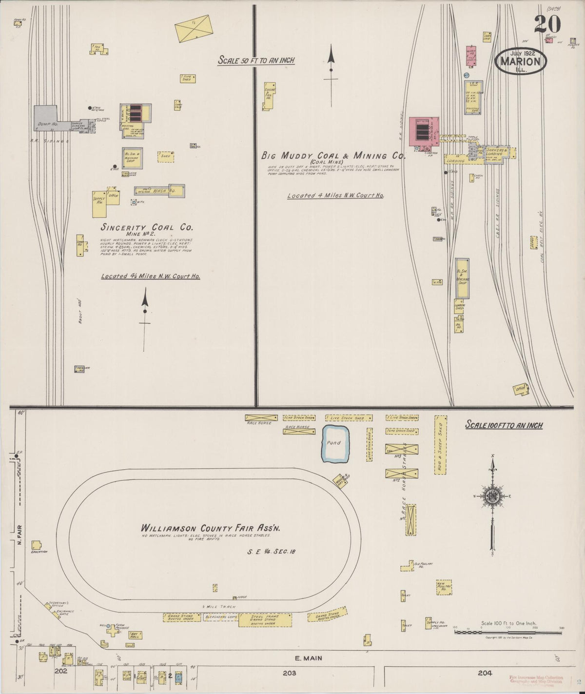 Sanborn Fire Insurance Map from Marion, Williamson County, Illinois (1922), Sheet #0020 - Historic Sanborn Fire Insurance Map Print, vintage old map wall art, antique decor, genealogy gift, Illinois Illinois map
