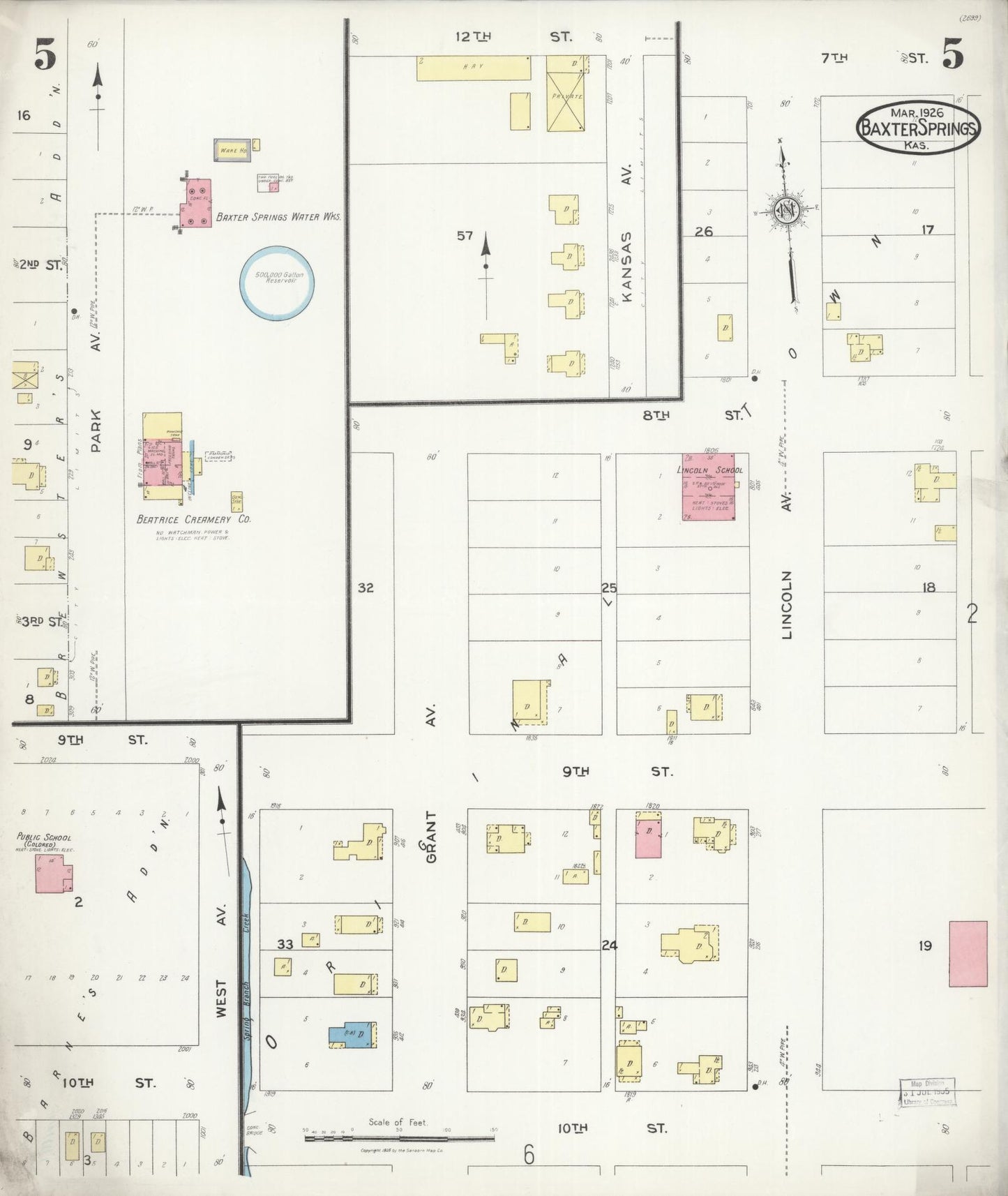 Sanborn Fire Insurance Map from Baxter Springs, Cherokee County, Kansas (1926), Sheet #0005 - Complete Map Set gallery image, historic Sanborn map, vintage wall art, Kansas Kansas