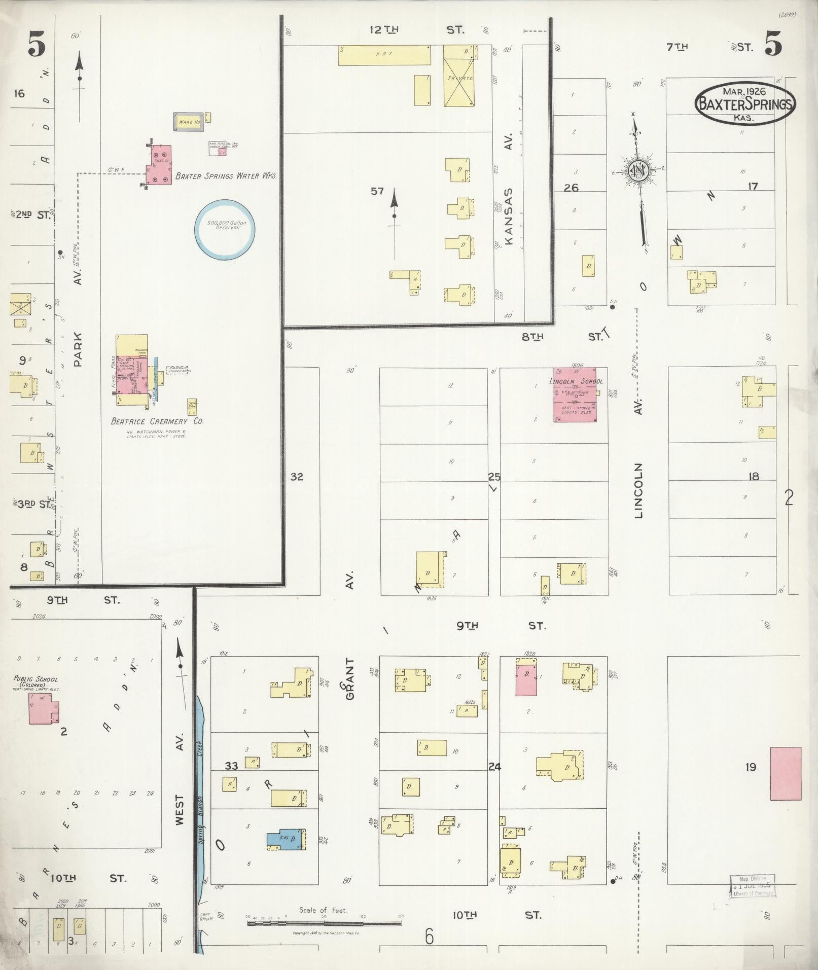 Sanborn Fire Insurance Map from Baxter Springs, Cherokee County, Kansas (1926), Sheet #0005 - Complete Map Set gallery image, historic Sanborn map, vintage wall art, Kansas Kansas