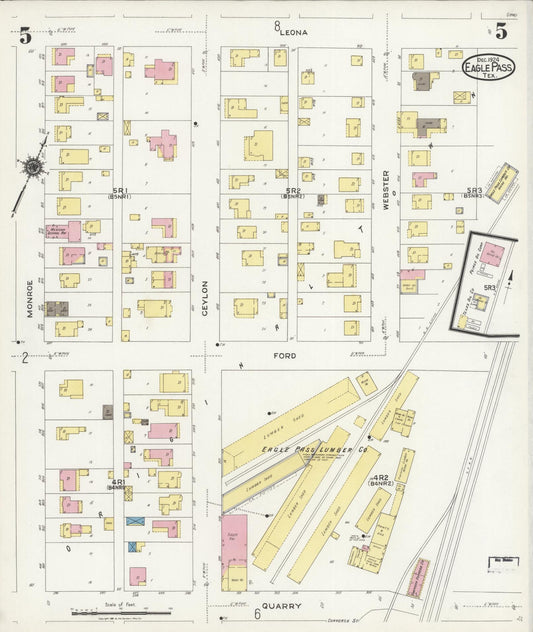 Sanborn Fire Insurance Map from Eagle Pass, Maverick County, Texas (1924), Sheet #0005 - Historic Sanborn Fire Insurance Map Print, vintage old map wall art, antique decor, genealogy gift, Texas Texas map