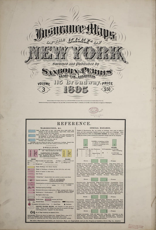 Sanborn Fire Insurance Map from New York, Bronx, Manhattan, New York (1895), Sheet #0001 - Historic Sanborn Fire Insurance Map Print, vintage old map wall art, antique decor, genealogy gift, New York New York map