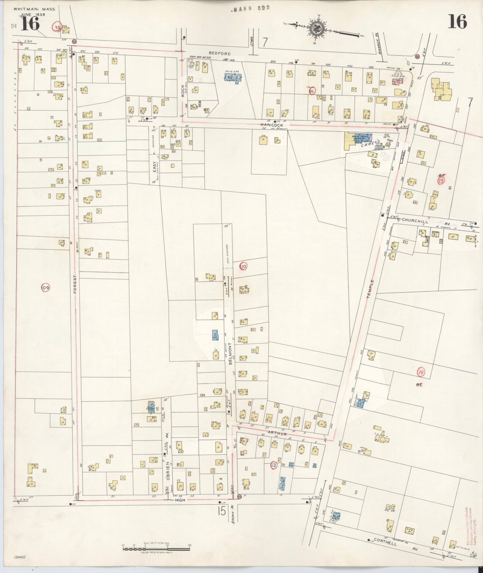 Sanborn Fire Insurance Map from Whitman, Plymouth County, Massachusetts (1950), Sheet #0016 - Historic Sanborn Fire Insurance Map Print, vintage old map wall art, antique decor, genealogy gift, Massachusetts Massachusetts map