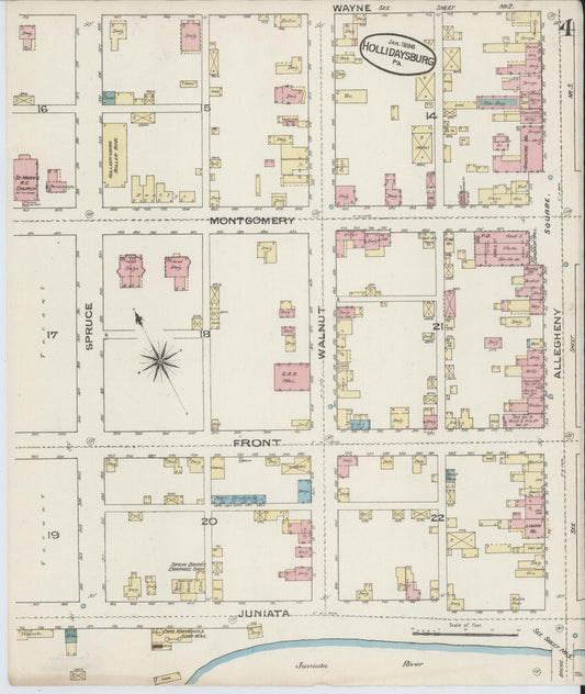 Sanborn Fire Insurance Map from Hollidaysburg, Blair County, Pennsylvania (1886), Sheet #0004 - Historic Sanborn Fire Insurance Map Print, vintage old map wall art, antique decor, genealogy gift, Pennsylvania Pennsylvania map