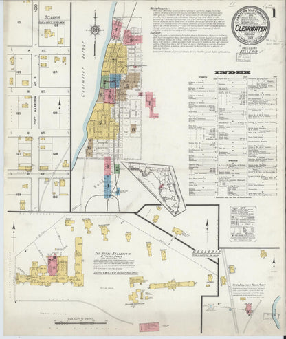 Sanborn Fire Insurance Map from Clearwater, Pinellas County, Florida (1917), Sheet #0001 - Historic Sanborn Fire Insurance Map Print, vintage old map wall art, antique decor, genealogy gift, Florida Florida map
