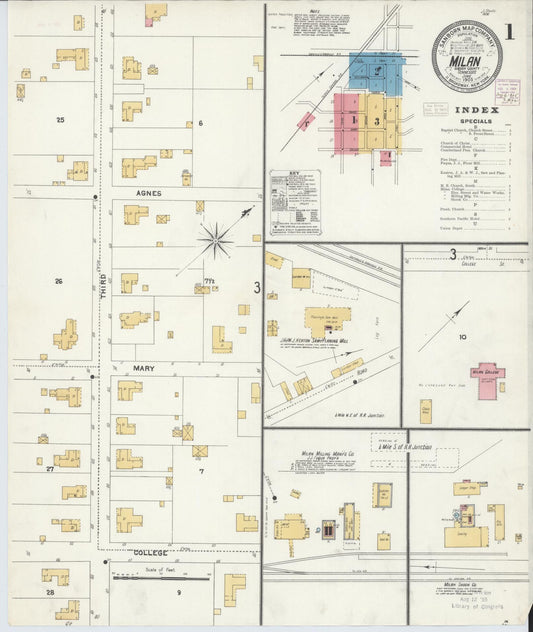 Sanborn Fire Insurance Map from Milan, Gibson County, Tennessee (1905), Sheet #0001 - Historic Sanborn Fire Insurance Map Print, vintage old map wall art, antique decor, genealogy gift, Tennessee Tennessee map
