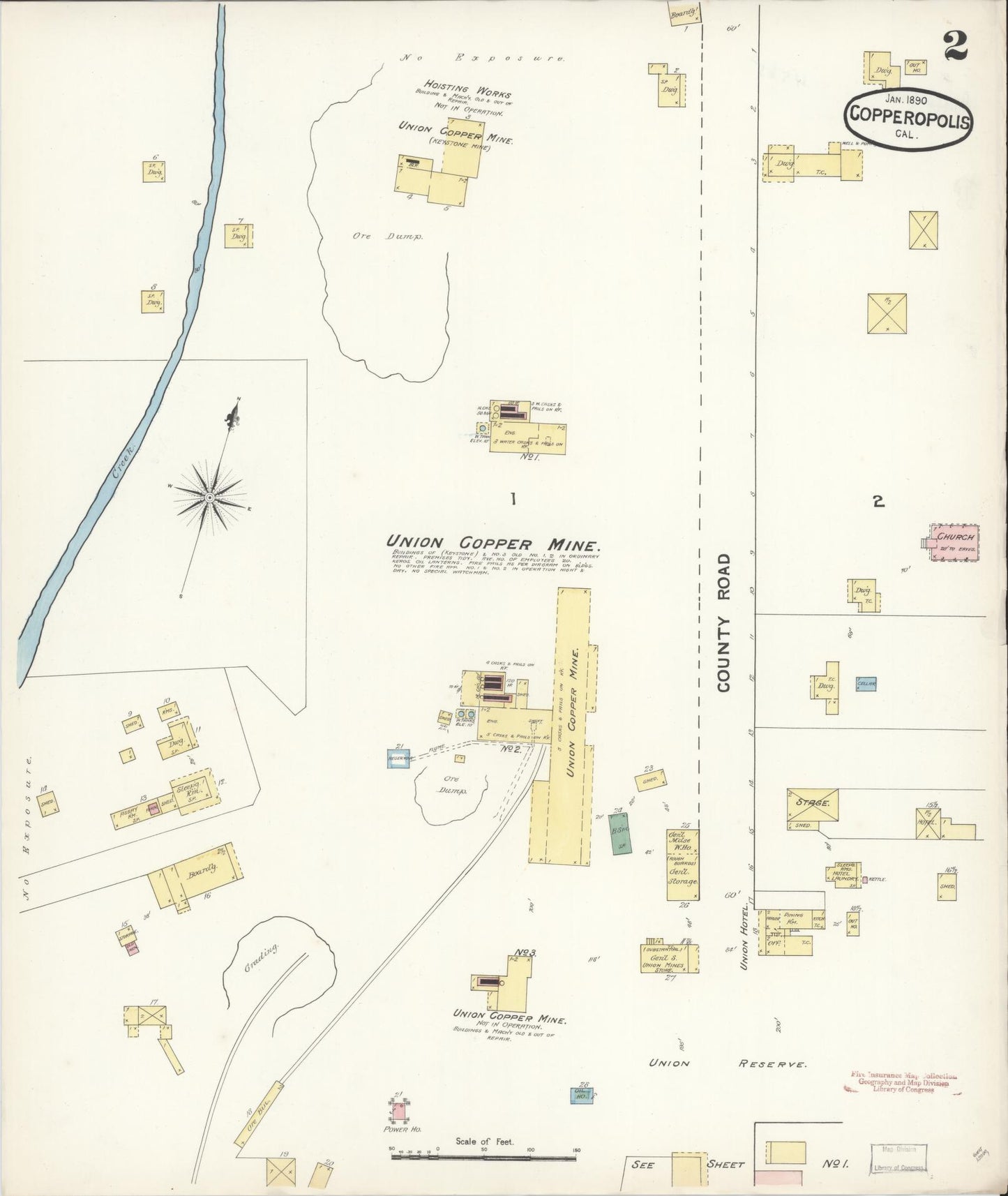 Sanborn Fire Insurance Map from Copperopolis, Calaveras County, California (1890), Sheet #0002 - Complete Map Set gallery image, historic Sanborn map, vintage wall art, California California