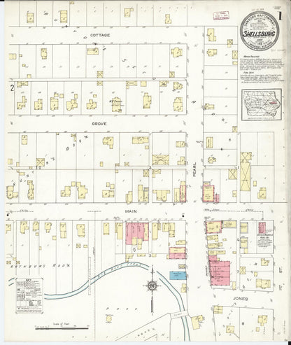 Sanborn Fire Insurance Map from Shellsburg, Benton County, Iowa (1913), Sheet #0001 - Historic Sanborn Fire Insurance Map Print, vintage old map wall art