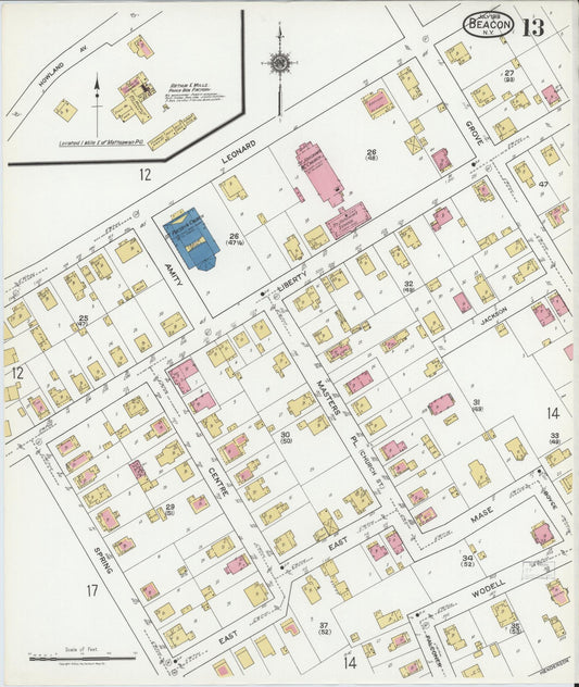 Sanborn Fire Insurance Map from Beacon, Dutchess County, New York (1919), Sheet #0013 - Historic Sanborn Fire Insurance Map Print, vintage old map wall art, antique decor, genealogy gift, New York New York map