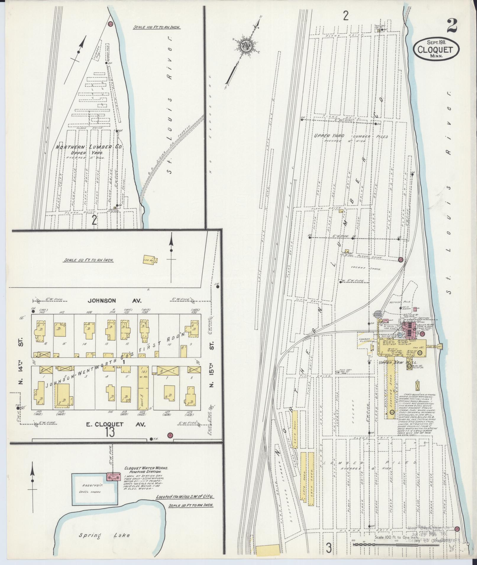 Sanborn Fire Insurance Map from Cloquet, Carlton County, Minnesota (1911), Sheet #0002 - Complete Map Set gallery image, historic Sanborn map, vintage wall art, Minnesota Minnesota