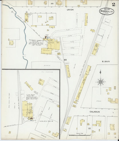 Sanborn Fire Insurance Map from Magnolia, Columbia County, Arkansas (1892), Sheet #0002 - Complete Map Set gallery image, historic Sanborn map, vintage wall art, Arkansas Arkansas