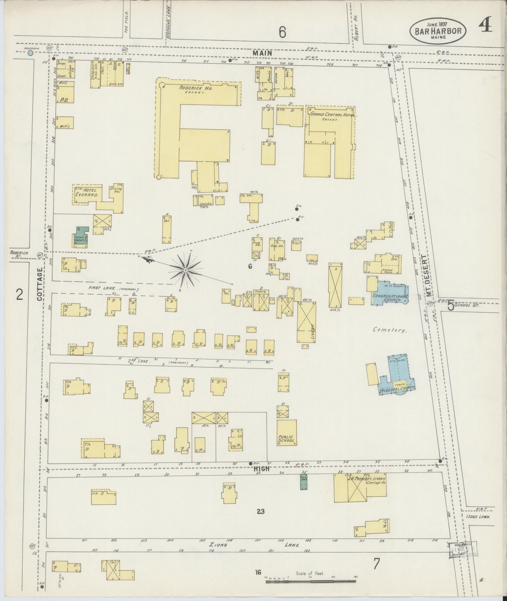 Sanborn Fire Insurance Map from Bar Harbor, Hancock County, Maine (1897), Sheet #0004 - Complete Map Set gallery image, historic Sanborn map, vintage wall art, Maine Maine