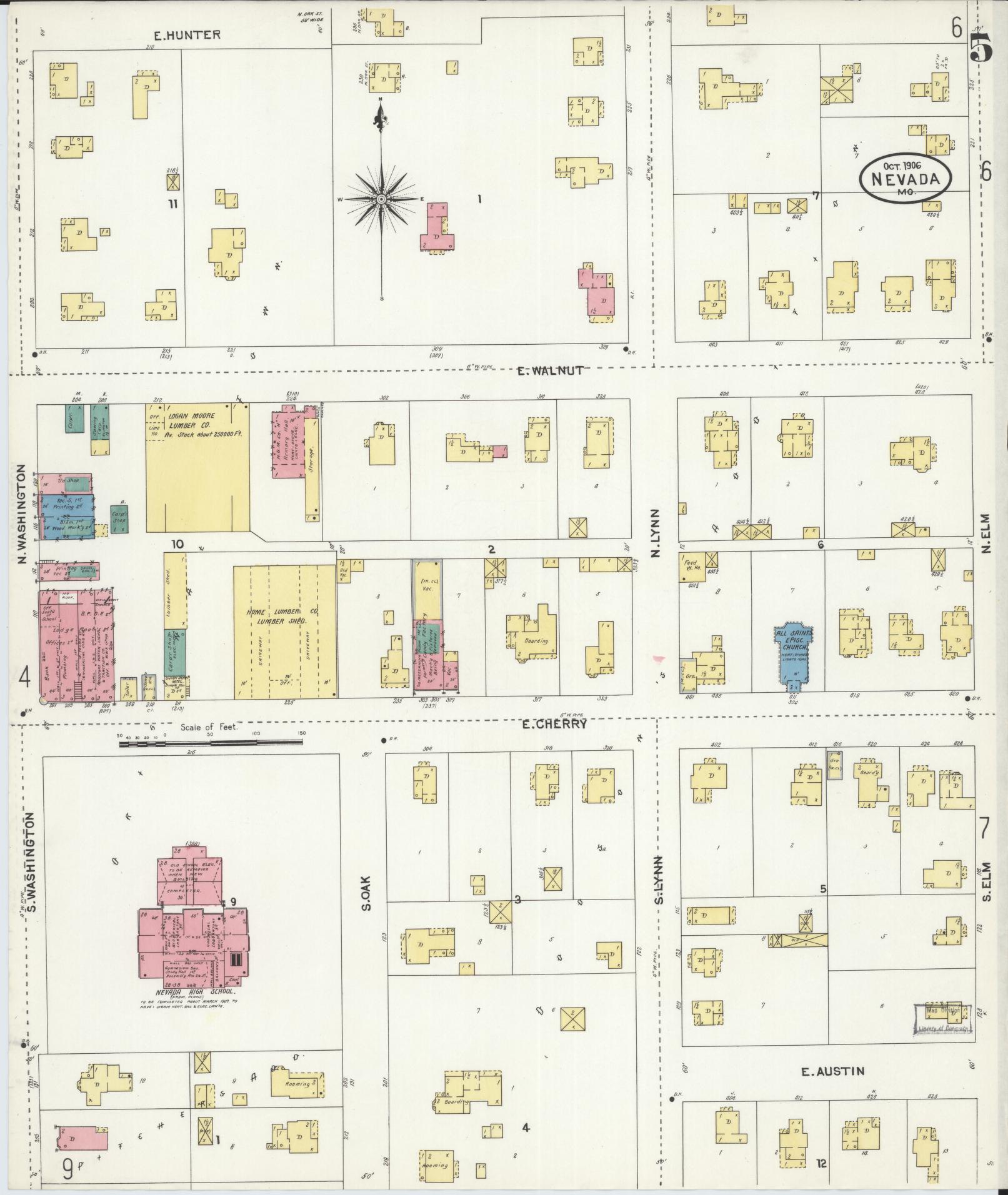 Sanborn Fire Insurance Map from Nevada, Vernon County, Missouri (1906), Sheet #0005 - Complete Map Set gallery image, historic Sanborn map, vintage wall art, Missouri Missouri