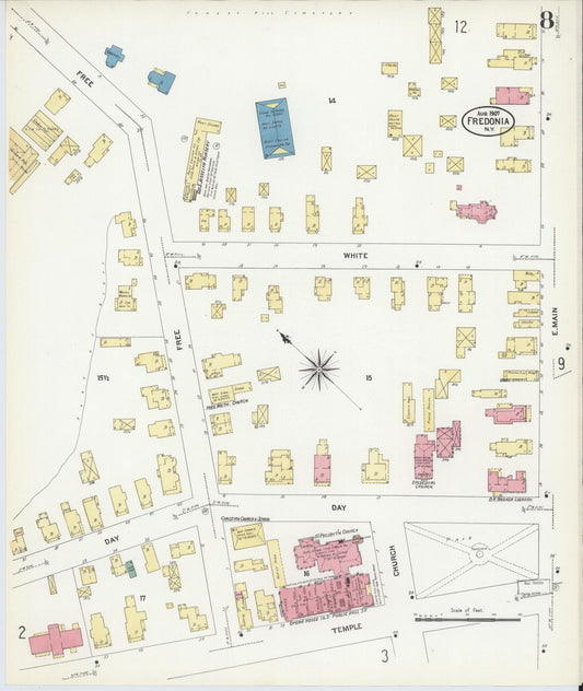 Sanborn Fire Insurance Map from Fredonia, Chautauqua County, New York (1907), Sheet #0008 - Historic Sanborn Fire Insurance Map Print, vintage old map wall art, antique decor, genealogy gift, New York New York map