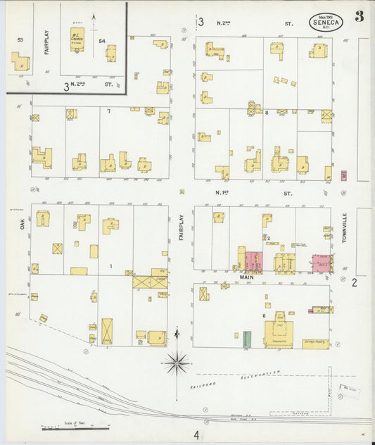 Sanborn Fire Insurance Map from Seneca, Oconee County, South Carolina (1901), Sheet #0003 - Historic Sanborn Fire Insurance Map Print, vintage old map wall art, antique decor, genealogy gift, South Carolina South Carolina map