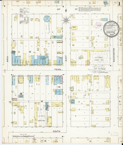 Sanborn Fire Insurance Map from Osborne, Osborne County, Kansas (1893), Sheet #0001 - Complete Map Set gallery image, historic Sanborn map, vintage wall art, Kansas Kansas