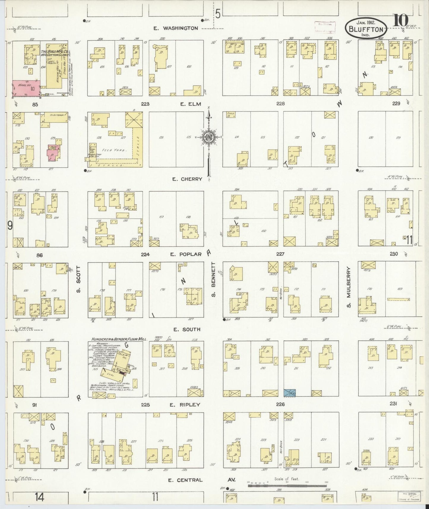 Sanborn Fire Insurance Map from Bluffton, Wells County, Indiana (1912), Sheet #0010 - Complete Map Set gallery image, historic Sanborn map, vintage wall art, Indiana Indiana