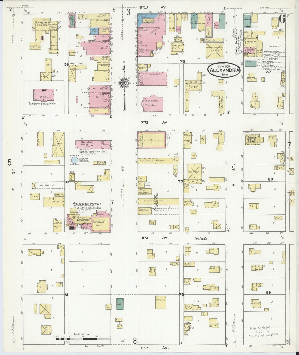 Sanborn Fire Insurance Map from Alexandria, Douglas County, Minnesota (1909), Sheet #0006 - Complete Map Set gallery image, historic Sanborn map, vintage wall art, Minnesota Minnesota