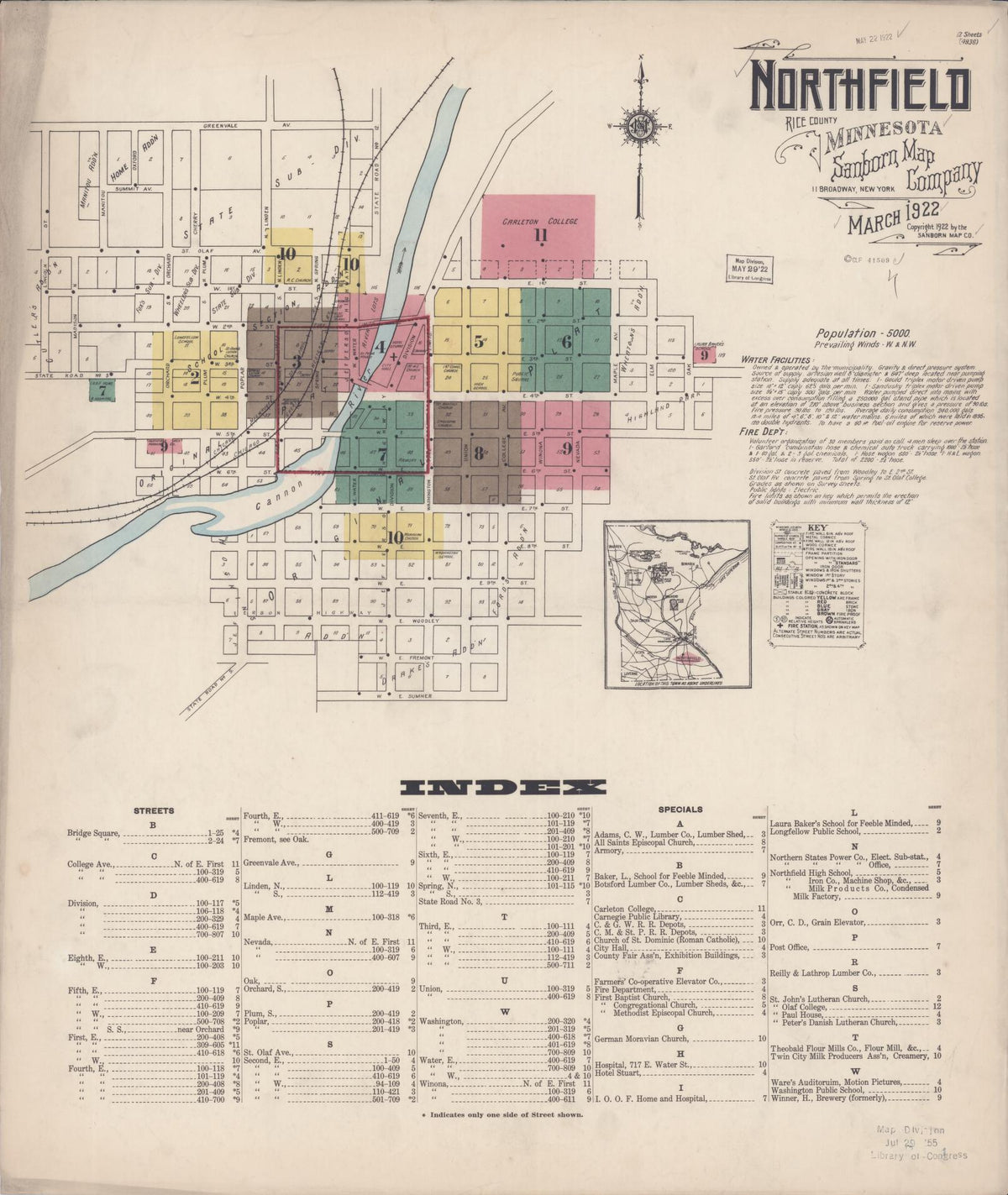 Sanborn Fire Insurance Map from Northfield, Rice County, Minnesota (1922), Sheet #0001 - Complete Map Set gallery image, historic Sanborn map, vintage wall art, Minnesota Minnesota