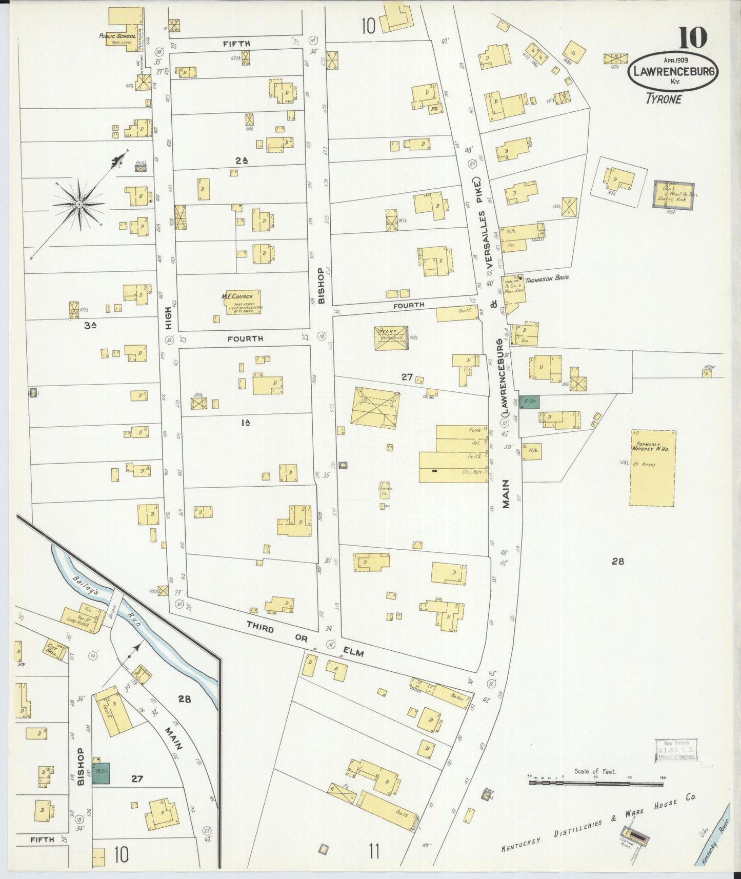 Sanborn Fire Insurance Map from Lawrenceburg, Anderson County, Kentucky (1909), Sheet #0010 - Complete Map Set gallery image, historic Sanborn map, vintage wall art, Kentucky Kentucky