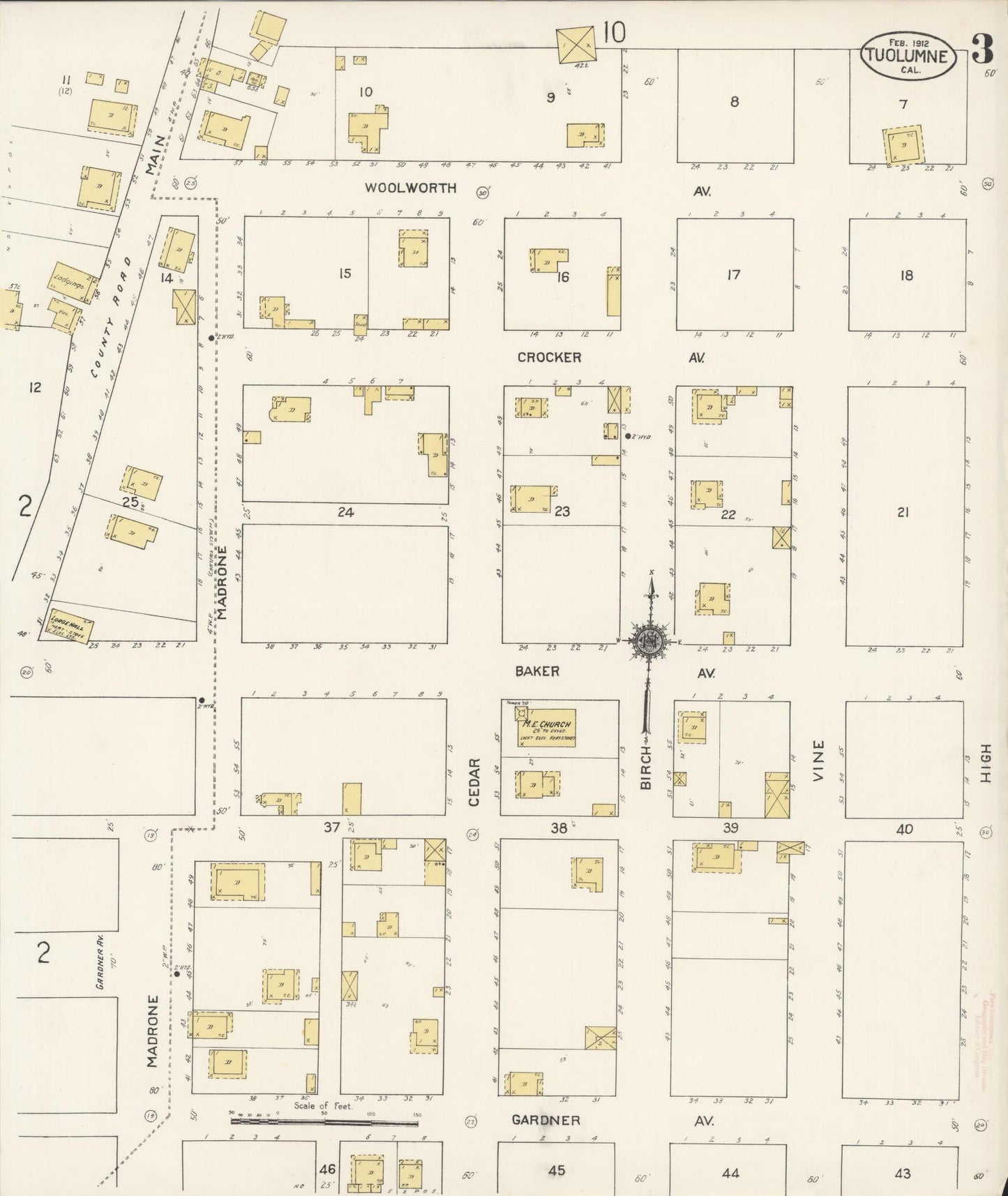 Sanborn Fire Insurance Map from Tuolumne, Tuolumne County, California (1912), Sheet #0003 - Complete Map Set gallery image, historic Sanborn map, vintage wall art, California California