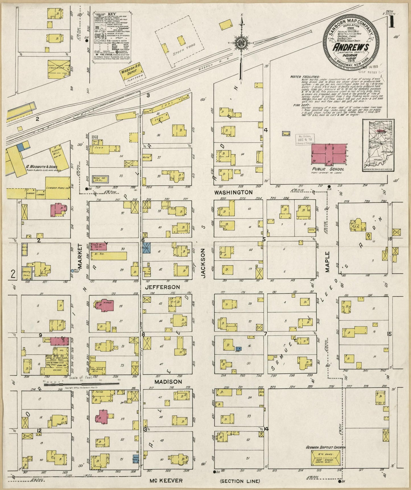 Sanborn Fire Insurance Map from Andrews, Huntington County, Indiana. (1919) – Historic Sanborn Fire Insurance Map Print