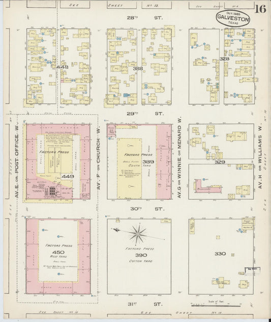 Sanborn Fire Insurance Map from Galveston, Galveston County, Texas (1885), Sheet #0016 - Historic Sanborn Fire Insurance Map Print, vintage old map wall art, antique decor, genealogy gift, Texas Texas map