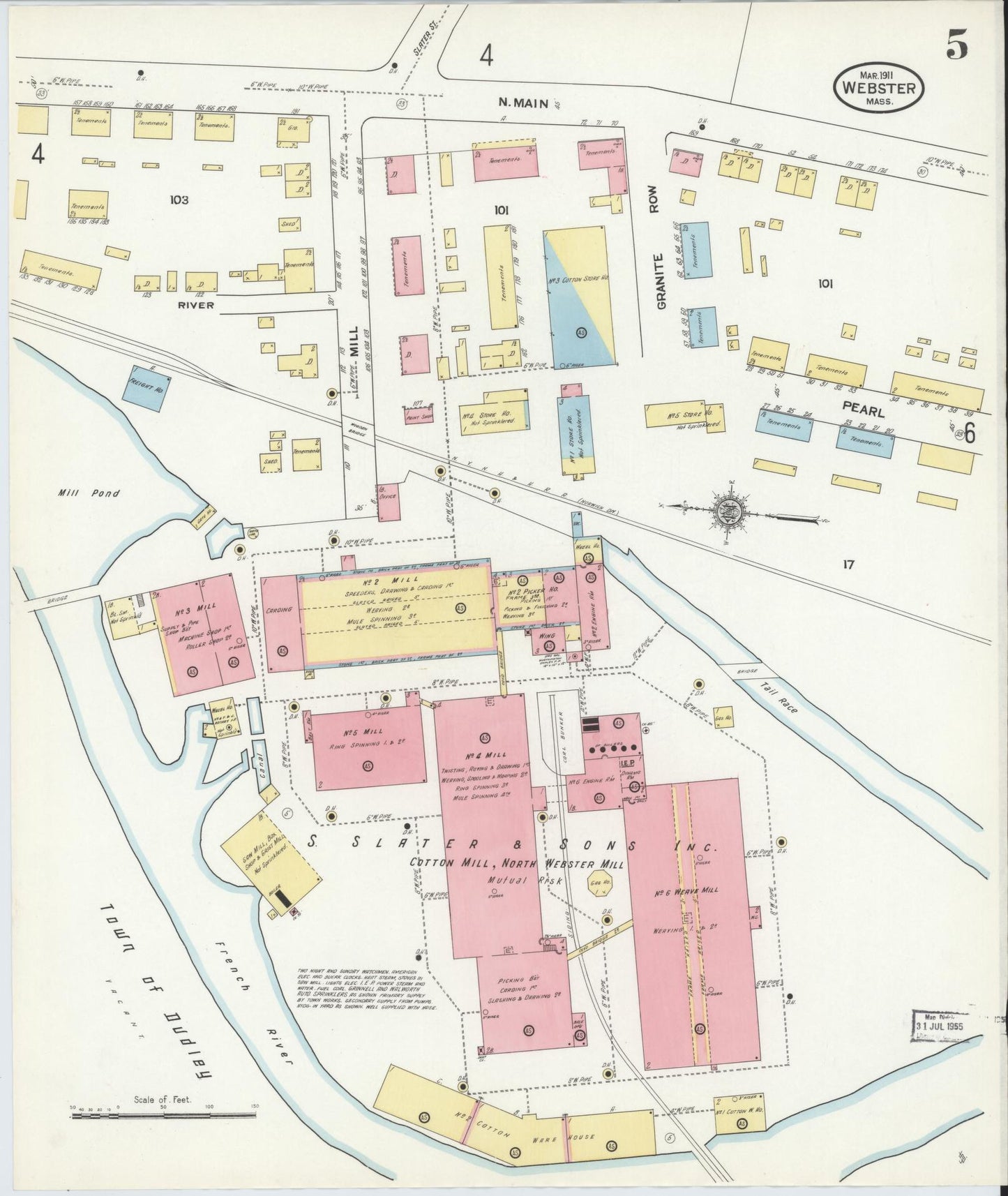 Sanborn Fire Insurance Map from Webster, Worcester County, Massachusetts (1911), Sheet #0005 - Complete Map Set gallery image, historic Sanborn map, vintage wall art, Massachusetts Massachusetts