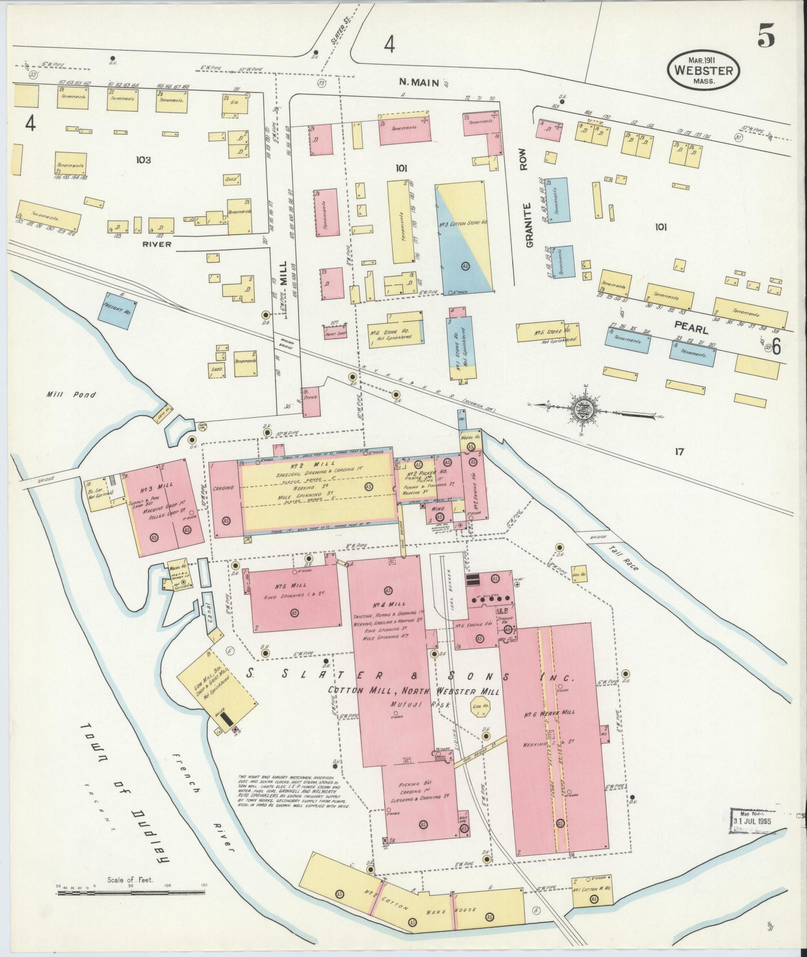 Sanborn Fire Insurance Map from Webster, Worcester County, Massachusetts (1911), Sheet #0005 - Complete Map Set gallery image, historic Sanborn map, vintage wall art, Massachusetts Massachusetts