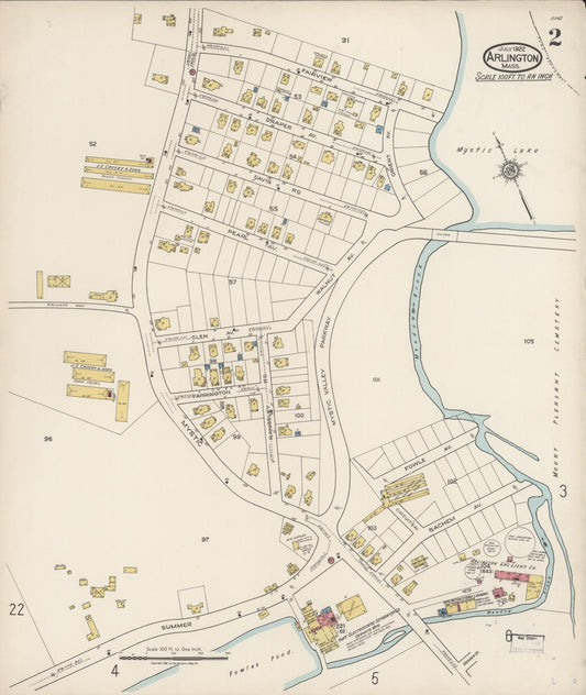 Sanborn Fire Insurance Map from Arlington, Middlesex County, Massachusetts (1922), Sheet #0002 - Historic Sanborn Fire Insurance Map Print, vintage old map wall art, antique decor, genealogy gift, Massachusetts Massachusetts map