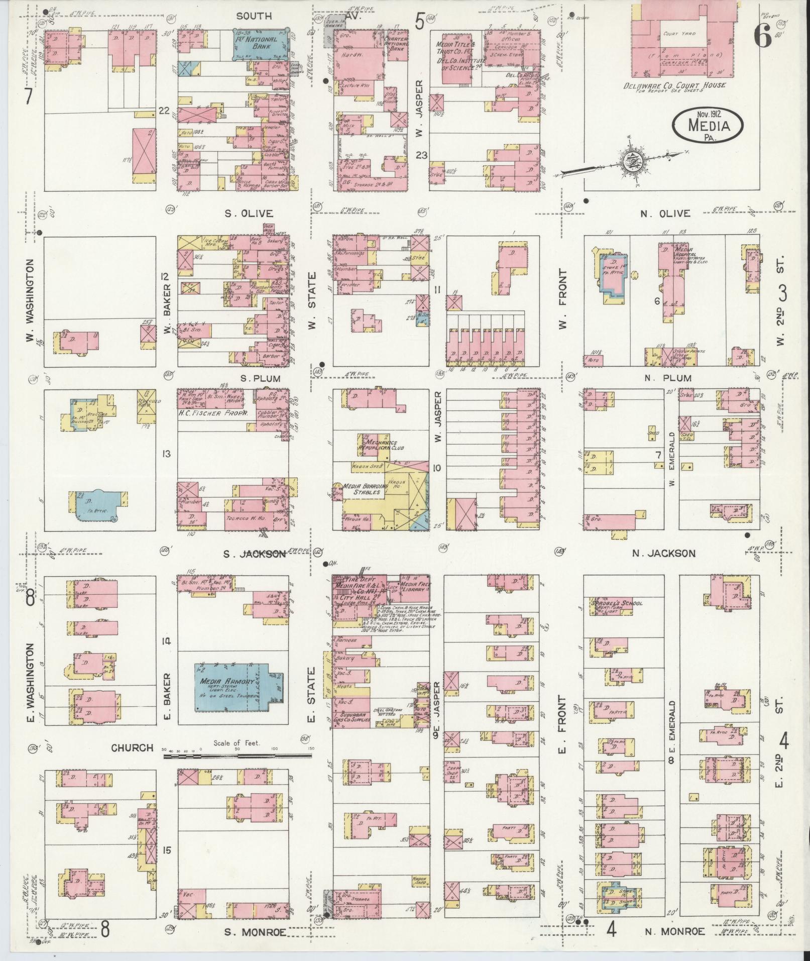 Sanborn Fire Insurance Map from Media, Delaware County, Pennsylvania (1912), Sheet #0006 - Complete Map Set gallery image, historic Sanborn map, vintage wall art, Pennsylvania Pennsylvania