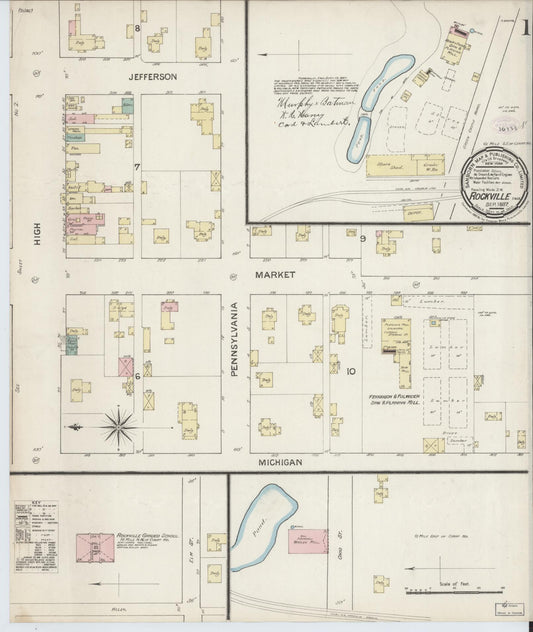 Sanborn Fire Insurance Map from Rockville, Parke County, Indiana (1887), Sheet #0001 - Historic Sanborn Fire Insurance Map Print, vintage old map wall art, antique decor, genealogy gift, Indiana Indiana map