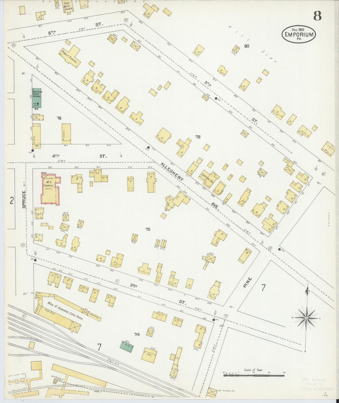 Sanborn Fire Insurance Map from Emporium, Cameron County, Pennsylvania (1903), Sheet #0008 - Historic Sanborn Fire Insurance Map Print, vintage old map wall art, antique decor, genealogy gift, Pennsylvania Pennsylvania map
