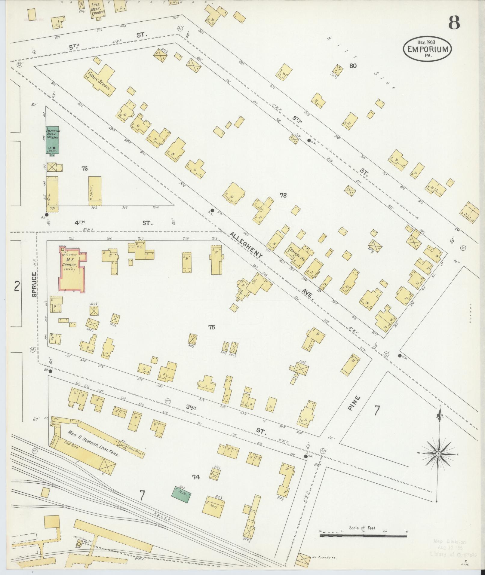 Sanborn Fire Insurance Map from Emporium, Cameron County, Pennsylvania (1903), Sheet #0008 - Historic Sanborn Fire Insurance Map Print, vintage old map wall art, antique decor, genealogy gift, Pennsylvania Pennsylvania map