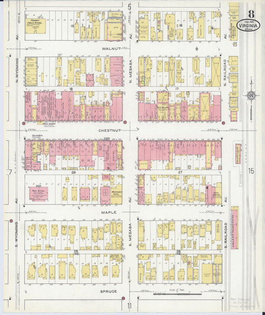 Sanborn Fire Insurance Map from Virginia, Saint Louis County, Minnesota (1915), Sheet #0008 - Historic Sanborn Fire Insurance Map Print, vintage old map wall art, antique decor, genealogy gift, Minnesota Minnesota map
