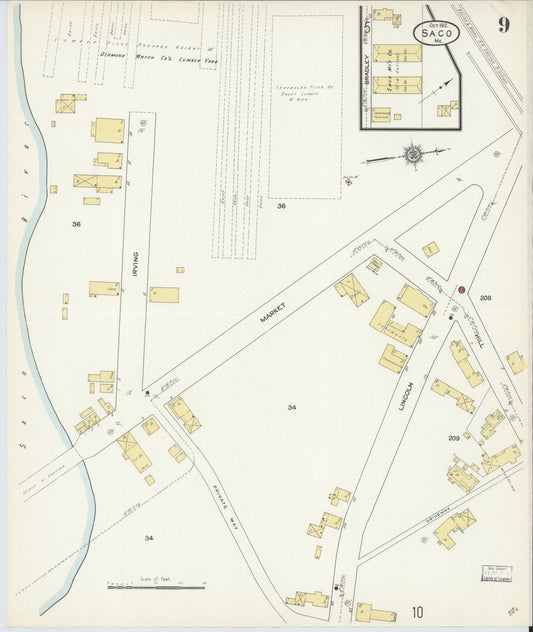 Sanborn Fire Insurance Map from Saco, York County, Maine (1912), Sheet #0009 - Historic Sanborn Fire Insurance Map Print, vintage old map wall art, antique decor, genealogy gift, Maine Maine map
